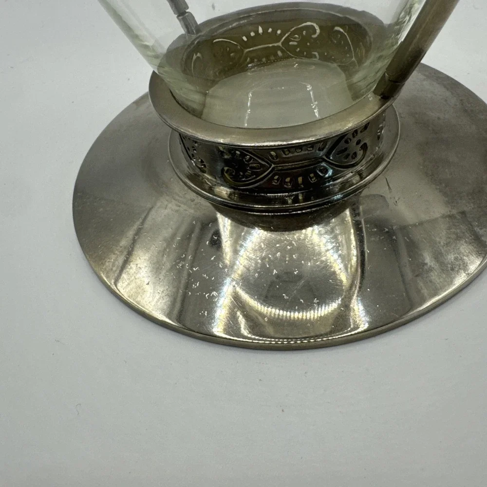 Rare Vintage Clear Glass & Silver Metal FTD Vase Circa 1960s Mid Century Floral